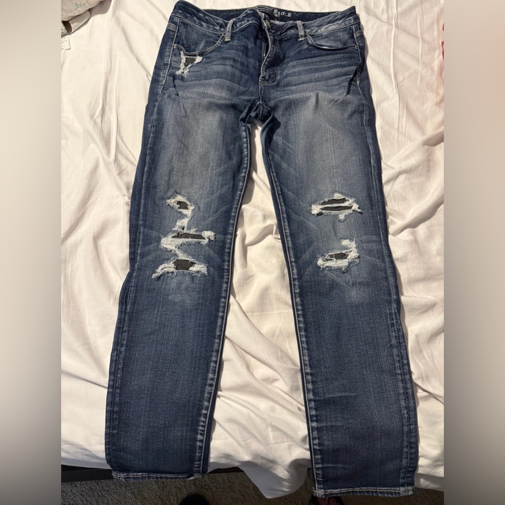 American Eagle AE super stretch distressed jeggings skinny jeans denim 14